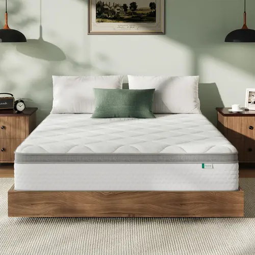 Hybrid Mattress Fiberglass-Free Full/Queen/King  -6/8/10/12/14 Inch-Perfect Balance of Softness & Firmness: High-Quality Mattress for All Sleepers & Body Alignment-Motion Isolation Mattress,Back To School