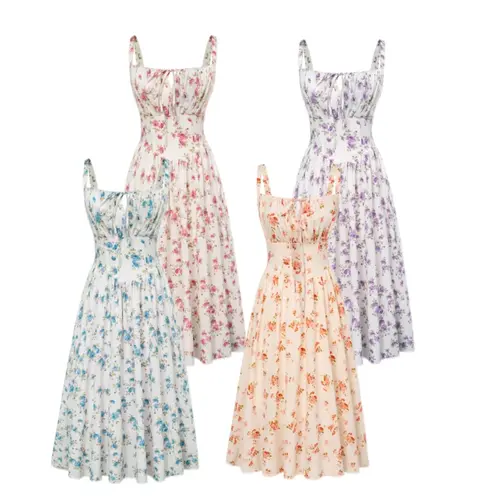 Grace Karin Women's Floral Milkmaid Corset Dress - Sleeveless Square Neck A-Line Midi Sundress for Summer Vacation, Casual Dresses, Girly Feminine Items, Festival Wear, Girly Clothing, Resort Wear