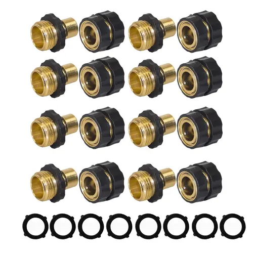 Hourleey Durable 3/4 Inch Garden Water Connectors Set - 3/4" Standard Fit Male/Female Fittings with Grips, Threads, Leakproof Design, Fast Snap On/Off, Rubber Grips Secure, Convenient Outdoor Home Improvement Faucet Hose Attachments