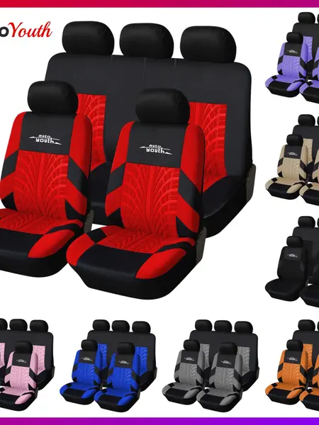 Car Seat Covers for 5 Seats Universal, Fabric Breathable Car Front & Rear Seat Protectors, Airbag Compatible, Full Protection, Fits Most Cars Trucks Vans SUVs, Red Gray Black Blue Car Decor Gift, Truck Accessories, Car Interior Accessories toolupgrade