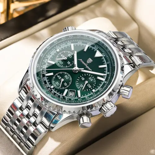 Business Fashion Round Dial Analog Quartz Watches for Men, Trendy Multifunctional Luminous Fashionable Watch, Waterproof Luminous Date Chronograph Watch, Stainless Steel Wristwatch for Men Gifts, Water Resistant Watch, with Box, Fashion Wristwatches