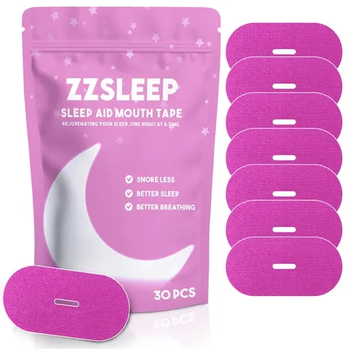 Pink ZZSleep Tape - (30 Strips) Breathable Mouth Tape for Rest & Recovery. Prevents Snoring and Improves Nasal Oxygen Intake. Soft Medical Grade, Hypoallergenic, Gentle Adhesion, Latex Free