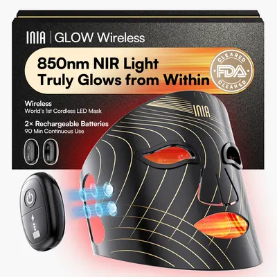 INIA GLOW Wireless LED Red Light Therapy Mask - Rechargeable Battery, Included Batteries, 2-Year Warranty, Portable, for At-Home Skincare & Summer Travel, Targets Eyes, Supports Glowup (Facial Beauty Device), Adults,back to school,back to school haul,soho