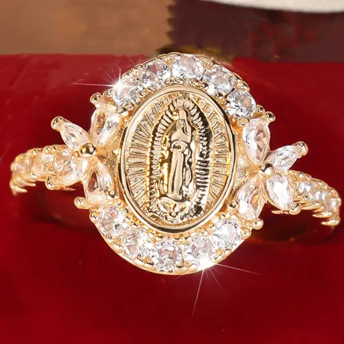 Elegant Virgin Mary Design Ring, Fashion Artificial Zircon Decor Ring, Beautiful Rings for Party, Daily Decor, Trendy All-match & Exquisite Jewelry for Birthday Gift, Copper Rings, Synthetic Zircon Rings, Inspirational Jewelry