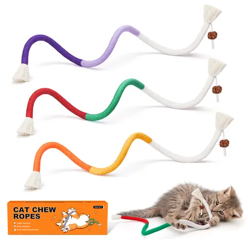 Potaroma 3Pcs Handmade No Wires Organic Cotton Cat Chew Ropes, Refillable Natural Catnip Calming Chew Toy, Safe Teeth Cleaning Interactive Toy for Indoor Cats & Kittens (19.5 in) #sohochic