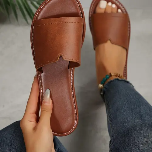 Women's Casual Flat Slippers, Open Toe Slip-Resistant Slippers, Outdoor Beach Sandals