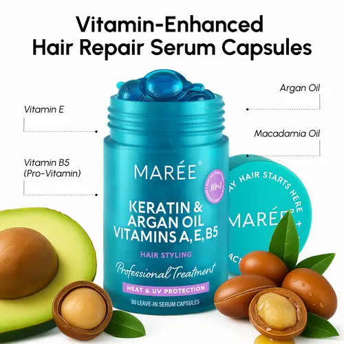 MARÉE Hair Serum Capsules – Anti-Frizz Hair Treatment – Keratin & Argan Oil – 30 Capsules
