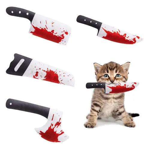 Potaroma 4Pcs Cat Chew Toys - Catnip Crinkly Sound, Horror Halloween Knife-Shaped Kitty Clawproof Kicker Toys, 7.5 Inches Indoor Exercise Aid for All Breeds, Enriches Indoor Life with New Play #sohochic
