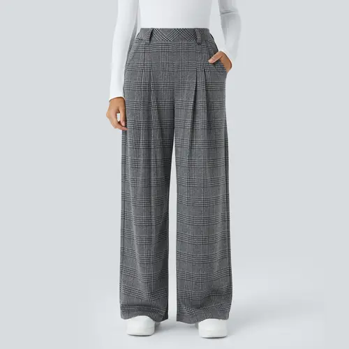 Halara High Waisted Pocket Wide Leg Houndstooth Plaid Casual Pants #BackToSchool