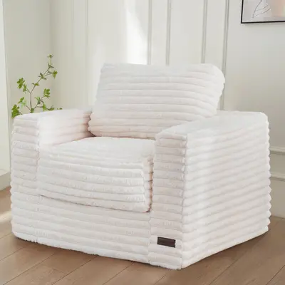 MAXYOYO Modular Bean Bag Chair, Striped Faux Fur Upholstered Floor Sofa with Pillows and Armrests for Livingroom Bedroom Bean Bag Sofa For Office Bean Bag Sofa For Kids Room