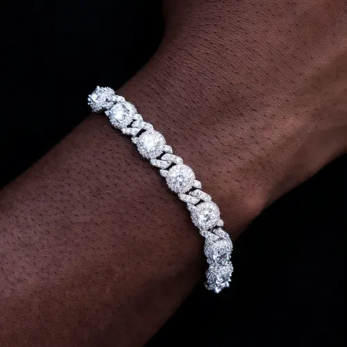 GLD Iced Diamond Station Cuban Bracelet 10mm | White Gold Plated with Hand-Set CZ Stones Luxe Ice Bold Shine Statement Piece Lifetime Guarantee - Perfect Gift #TikTokShopBackToSchool
