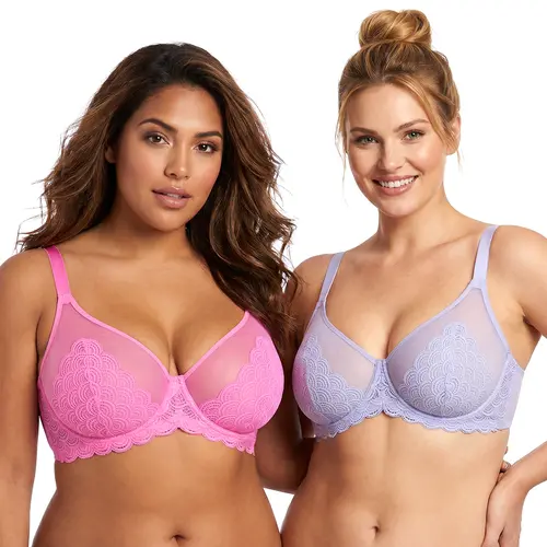【2 PACK】HSIA Mermaid Scales Unlined Plus Size Full Coverage Underwire Support Minimizer Bra Elegant Non Padded Sheer Lace Breathable Mesh Adjustable Comfort Straps Lift Bra Back Smoothing Daily Lingerie for Big Bust Women