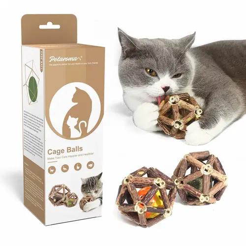 Potaroma 3-Pack Catnip Cat Toys - Organic Blend Woven Silvervine Stick Cage Balls, Bell Ball with Matatabi Aroma Pull, Chew for Teeth, Destructive Divert for Indoor Cats & Kittens #sohochic