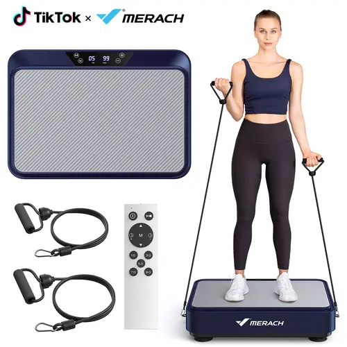 Merach Square Vibration Plate Exercise Machine 265lbs Capacity, Comfortable Lymphatic Drainage For Full Body Workout Home Gym Fitness Equipment BackToSchool