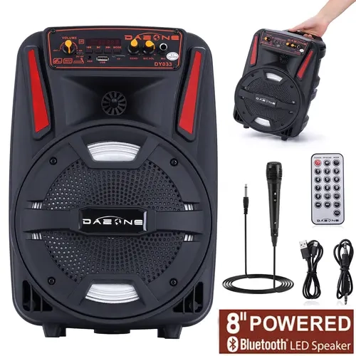 Portable Bluetooth Speaker 8" Subwoofer PowerFul Sound Audio Rechargeable Party FM Speaker With Micophone Remote Control LED Lighting