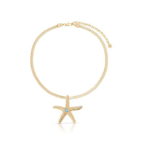 Ettika Mermaid Cove Starfish Necklace 18K Gold Plated Turquoise Starfish Pendant Necklace for Women, Ocean Inspired Beach Jewelry Gift