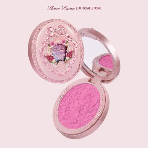 Flower Knows Midsummer Fairytales Collection Embossed Blush, Floral Design Fairytales Pink Makeup Product, Brightening Velvet Powder, , #sohochic