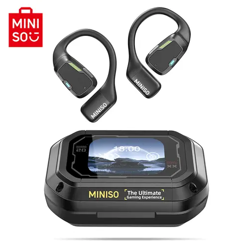 MINISO M98 Open-Ear Bluetooth 5.4 Earbuds - Wireless Audio Headphones with Full Color Display, Touch Screen, 35H Playtime, Built-In Microphone, Waterproof Design, Fast Charging, Cool Gadgets for Adults