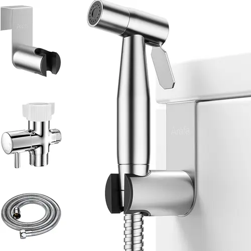 Stainless Steel Handheld Bidet Attachment Toilet Flush Adapter Hose, Adjustable Flow Bathroom Fixtures with Ergonomic Design, Comfortable Operation for Feminine Hygiene, Diaper Cleaning