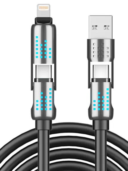 240W 4-in-1 USB-C Charging Cable - PD 5A Fast Charging, Data Sync, USB-A/Lightning Compatibility, Aluminum Alloy & Silicone Build, Mobile Accessories for Smartphone, iPhone 16/15, iPad, Samsung Laptop