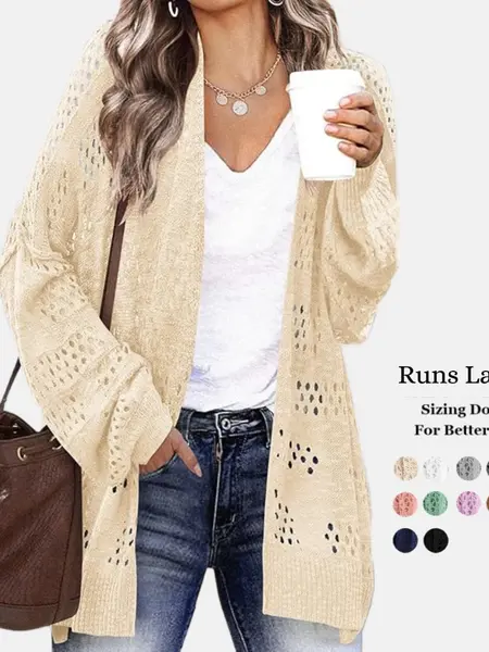 Women's Elegant Oversized Crochet Cardigan, Baggy Long Sleeve Open Front Knitwear, Lightweight Fabric with a Vintage Vibe for Summer