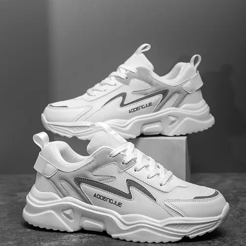 Men's Fashionable Lace Up Low Top  Reflect Light Sneakers, 2024 New Style Casual Breathable Comfortable Sporty Running Shoes, Male All-match Round Toe Shoes for Daily Wear, Sports Shoe