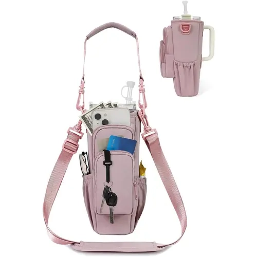Sportsnew Water Bottle Carrier Bag for Stanley 40oz Tumbler – Insulated Crossbody Holder with Phone Pocket, Straw Cover & Adjustable Strap for Hiking, Travel & Outdoor
