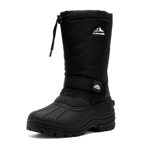 Aleader Men's Waterproof Warm Snow Boots - Classic Closed-Style All-Weather Shoes with Seam-Sealed Construction, Velcro Straps, Anti-Slip Soles, Drawcord, Suitable for Outdoor Hiking, Daily Work & Commuting