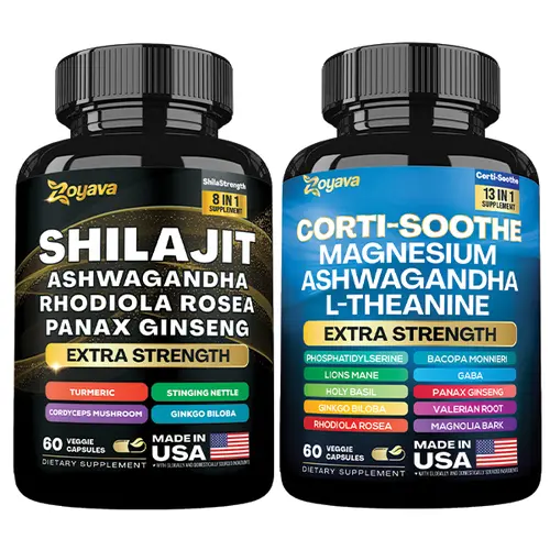 Summit Balance Bundle: Zoyava Cortisol & Shilajit All-in-One Multivitamin Combo - Made in USA with Extra Strength Ingredients