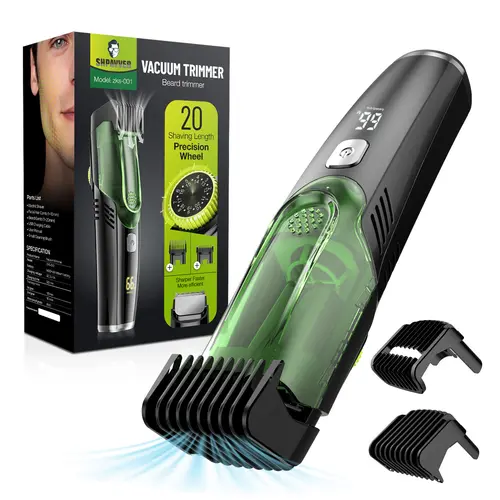 [Tiktokshopstockup]SHPAVVER Vacuum Beard Trimmer Model 26x-001 Cordless Waterproof Shaver with 20 Precision Length Comb for Men FathersDay Gift Self Haircut System Adjustable Clipper, Haircut Trimmer Kit, Wireless Trimmer