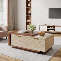 Tribesigns Extendable Coffee Table, 42"-65" Length Adjustable Reversible Wood Coffee Table with 2 Storage Drawers for Living Room, Large Long Rectangular Dual-Tone Center Table, Walnut & Oak