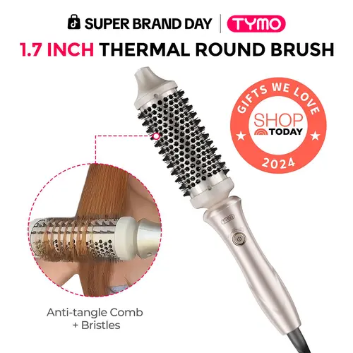 TYMO INFRARED STYLUX Thermal Blowout Round Brush, Infrared Red Light Technology for Less Frizz & More Shine, 1.7" Ionic Hot Brush, Salon Blowout Styling, Anti-Tangle Comb, 3 Heat Settings, Dual Voltage for All Hair Types,dorm essentials toolupgrade