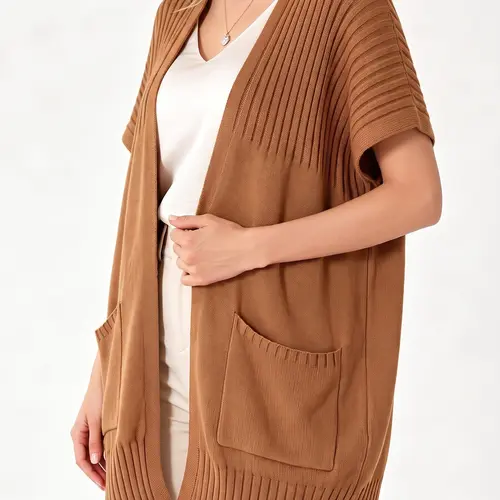 Shewin Summer Outfit Women's Oversized Cotton Blend Cardigan - Short Sleeve Open Front Pleated Knitwear for Everyday Wear & Layering Shortsleeve Basic