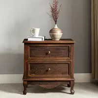 【Fall Pick】HULALA HOME Galatea 24'' Tall 2-Drawer End Table French Country Style with Charging Station & Cord Management for Living Room Bedroom