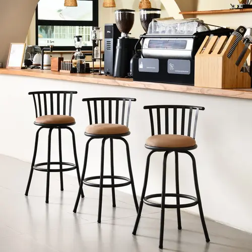 【Deals For You Days】Homy Casa Brown Swivel Barstools with Back, Faux Leather, 24/29 Inch Armless, Adjustable Height, Built-in Footrest, Swivel Seat Furniture Home