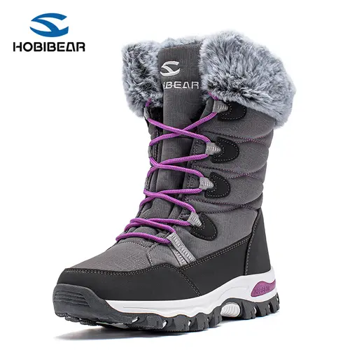 HOBIBEAR Women's Snow Boots, Waterproof Insulated Winter Footwear, Mid-Calf Lace-Up with Faux Fur Lining, Cushioned Footbed and All Weather Grip, Reinforced, Outdoors, Rubber tiktokshopbacktoschool, Shoe, Moisture-Wick