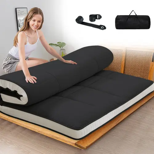 SLSY Japanese 4" Thick Tatami Floor Futon Mattress - Foldable Folding Memory Foam Polyester Sleeping Pad, Children's Dormitory Lounger Pillow Bed, Twin/Full/Queen Size Full Size Mattresses (TikTok Shop Back to School)