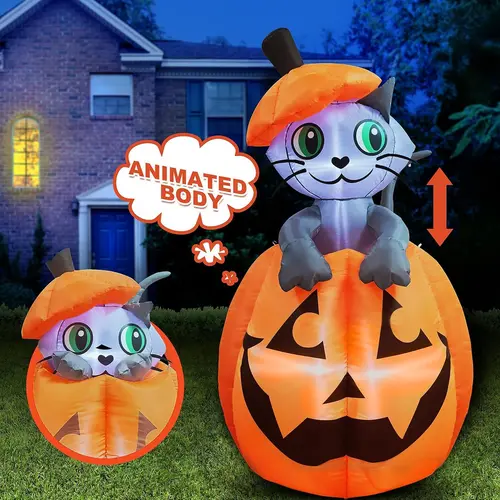 5FT Halloween Inflatables Outdoor Decorations, Inflatable Halloween Decor Outdoor Blow Up Pumpkin for Yard, Animated Halloween Inflatable Cat On Pumpkin with LEDs for Halloween Decorations Ornaments,5ft Cute Ghost, 5ft Animated Ghost
