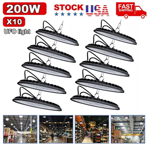 Bright LED UFO High Bay Lights - 10x200W Ceiling-Mount Industrial Commercial Shop Lighting for Factory, Warehouse (Not for All Ages Application),sohochic