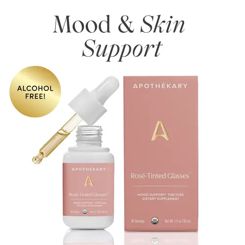 Apothékary Rose-Tinted Glasses - Mood and Skin Support Liquid Herbal Drops* | Alcohol-Free, Certified Organic, Certified Gluten-Free, Non-GMO Project Verified, PETA Certified Vegan & Cruelty-Free, Third Party Tested, Plant-Based, Made in the USA