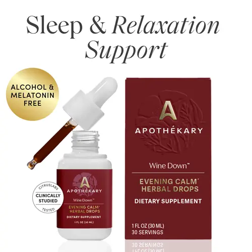 Apothékary Wine Down - Relaxation & Sleep Support Liquid Herbal Drops* | Antioxidant Rich, Alcohol-Free, Clinically-Tested, Certified Organic, Certified Gluten-Free, PETA Certified Vegan & Cruelty-Free, Third Party Tested, Plant-Based, Made in the USA