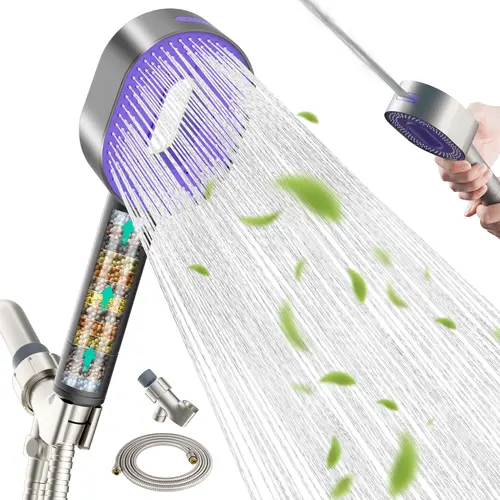 Hibbent Filtered Shower Head with Handheld, High Pressure Water Flow and Multiple Spray Modes Shower Head with Filter, 20 Stage Shower Filter，Water Softener Filters Beads for Hard Water -Remove Chlorine