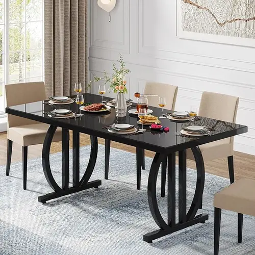 Tribesigns Kitchen Dining Table,Dining Room Table for 4-6 People,63 inch Long Rectangular Kitchen Dining Table,Modern Industrial Rectangular Kitchen Table Dinner Table for Living Room and Dining Room