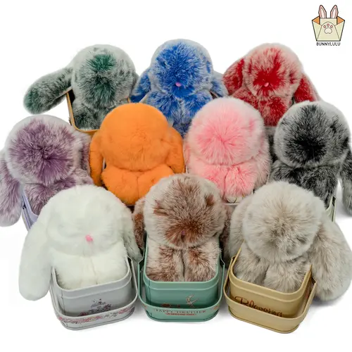 BunnyLulu Handmade Fluffy Bunny Plush Keychain Clip - 5.8" Cute Kawaii Purse & Bag Charm, Handmade Craft Cute Accessory with Designer Tin & Certificate, Collectible Stuffed Animal Gift for Girls