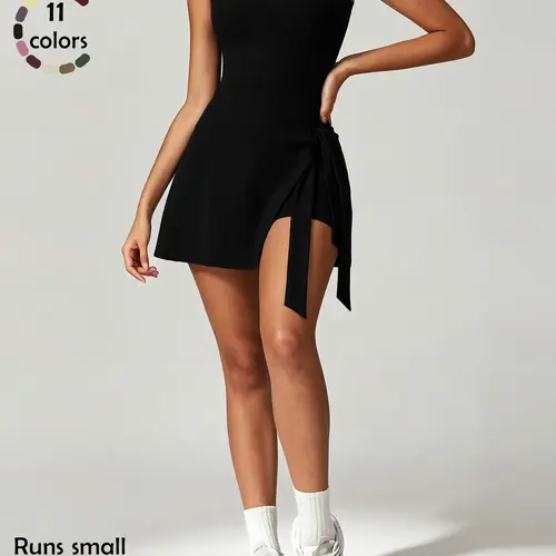 Women's Sporty Wrap Dress, Slim-Fitting Sleeveless Design, Quick-Dry Soft Fabric, Above-The-Knee Length, yoga & Golf dress, Activewear Dress, Workout Exercise Dress