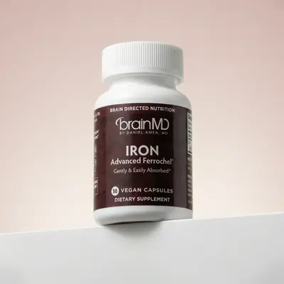 Iron | BrainMD | 30 Capsules | Energy & Cognitive Function Support | Immune, Focus & Gentle Digestive Support | Ferrochel Ferrous Bisglycinate Chelate