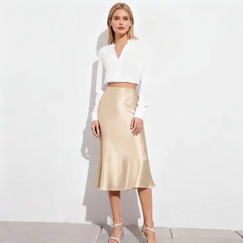 Womens Satin Skirts Casual Silk Midi Skirt High Waisted Long Skirts Zipper Elegant Work Skirts parachute  maxi summerwins