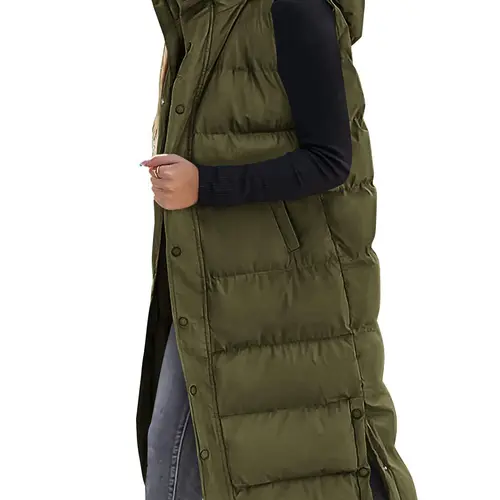 BTFBM Women's Long Puffer Vest with Quilted Hood and Button Down Closure for Winter Coat 2026 - Tops, Womenswear