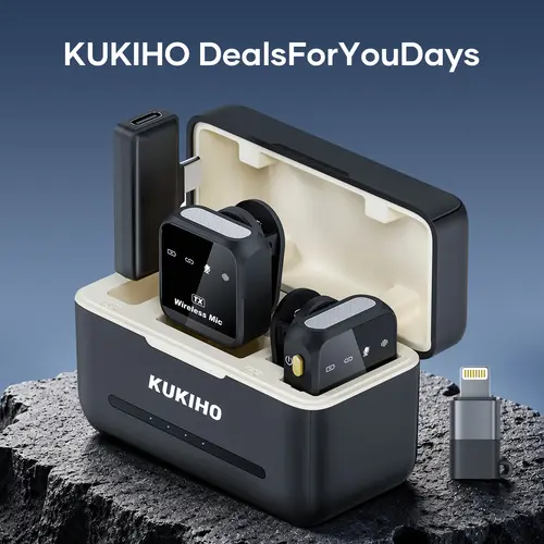 Back To School！KUKIHO Wireless Lavalier Microphone for iPhone iPad Android With Charging Case Audio Smartphone Audio Smartphone