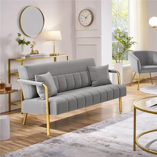 Yaheetech 56.5" W Modern Upholstered Loveseat - 2-Seater Luxurious Velvet Indoor Furniture Sofa, Living Room Couch with 2 Pillows, Mini Couch for Bedroom & Home Office, Loveseat Floor Sofa